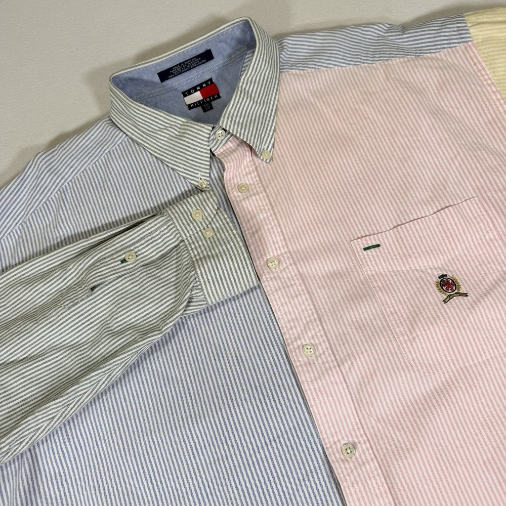 Tommy Hilfiger Button Down Colorblock Y2K Shirt Men's XXL Long Sleeve Vintage